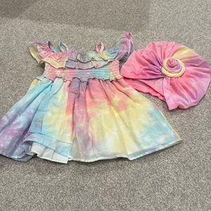 Adorable baby girl tie-dye dress with matching turban headpiece